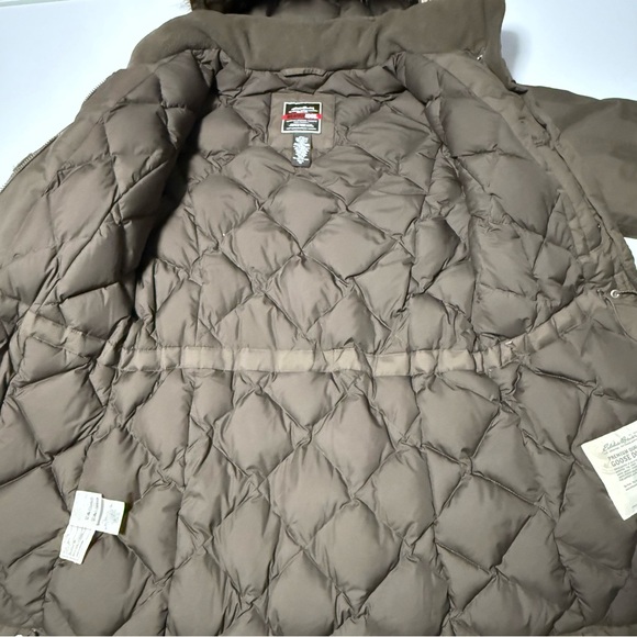 Eddie Bauer Parka Jacket Coat Weatheredge M Tall Brown Down Zip Hooded 650 Fill - Picture 12 of 14